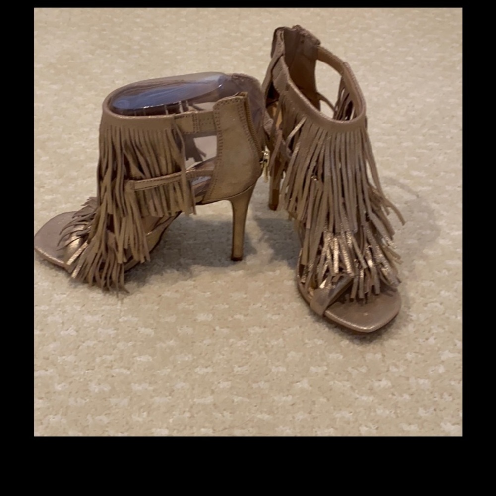 Leather fringe high heel